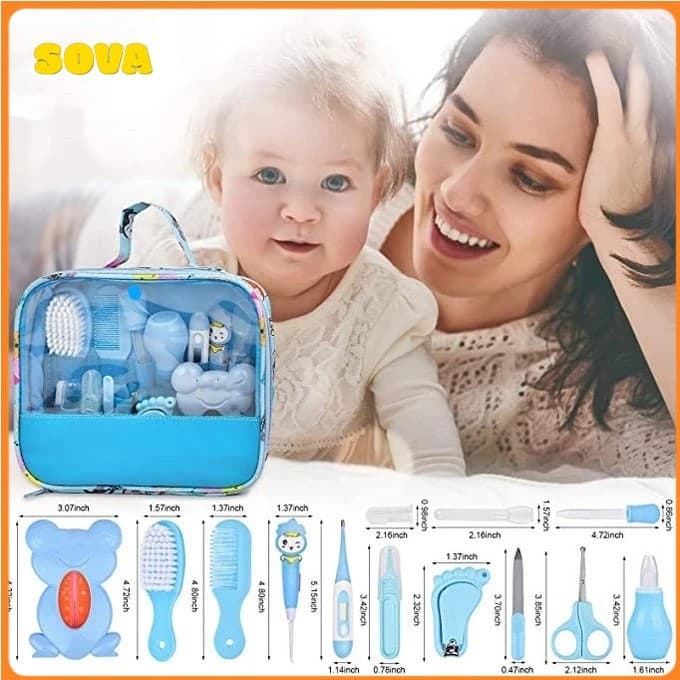 SOVA Kit 13 Peças Higiene Cuidado Bebê menino Recém Nascido Essencial Cuidados Com O Bebê Recém azul