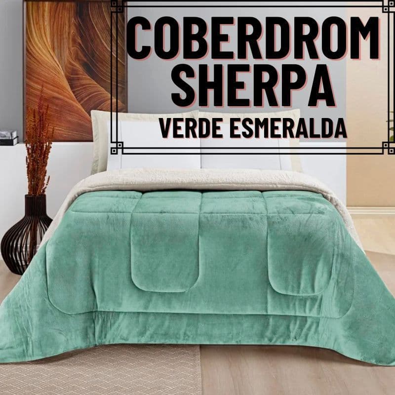 Coberdrom Cobertor Cama Queen Manta Soft e Sherpa Dupla Face Felpudo Premium Verde Esmeralda