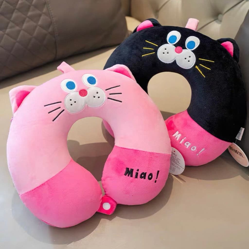 Travesseiro de Pescoço Gatinho Super Macio 30×30cm Almofada de Viagem-Carro, Avião e Escritório