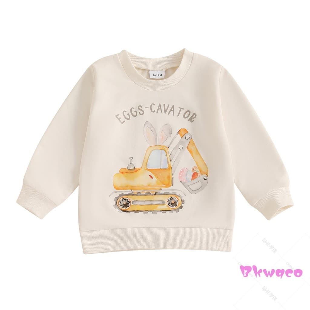 Bkw-Moletons De Páscoa Para Meninos , Manga Comprida , Gola Redonda , Pulôver Com Estampa De Escavadeira De Coelho