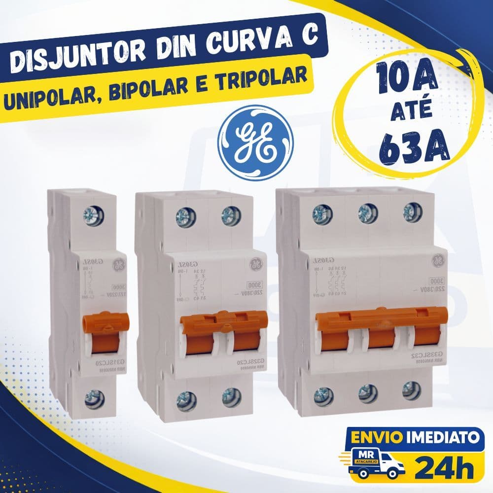 Disjuntor Unipolar Bipolar Tripolar Din Curva C 10A até 63A - GE
