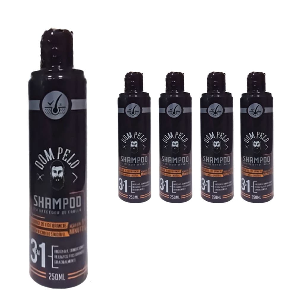 Kit 4 Shampoo Escurecedor Dom Pelo 250ml Reduz Fios Brancos Tonalizante Capilar Cabelo Escuro