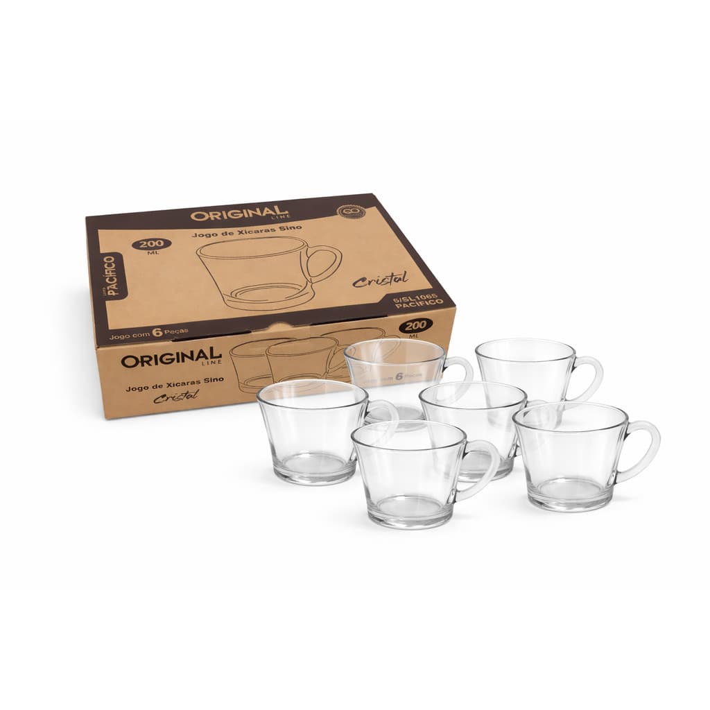 Jogo Xícara Café Chá De Vidro Com Alça 200ml 6 Peças