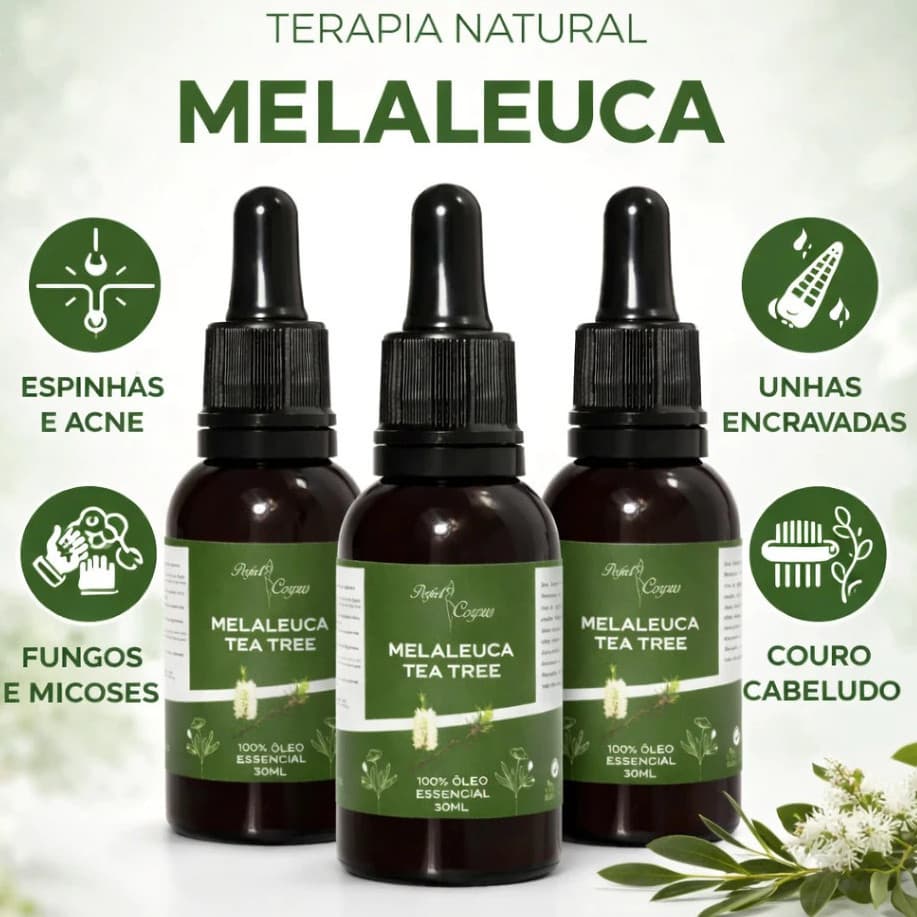 Óleo Essencial De Melaleuca Tea Tree Conta Gotas 100% Puro 30ml Contra Micose Acne
