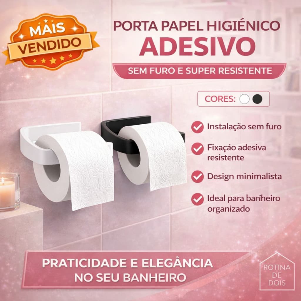 Porta Papel Higiênico Sem Furo Adesivo Resistente Banheiro Minimalista
