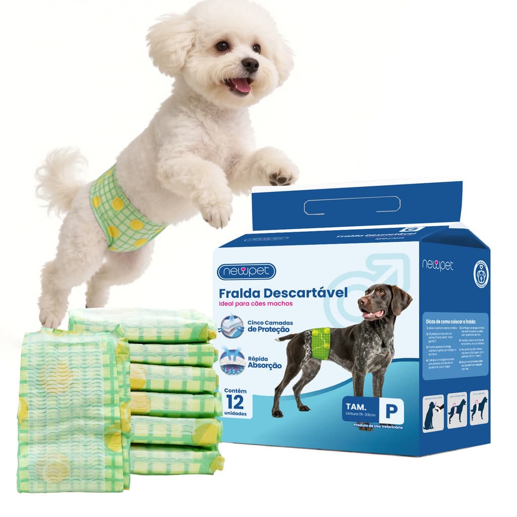 Newpet Kit Macho Fralda Cachorro Pet Descartável  12 unidades -P