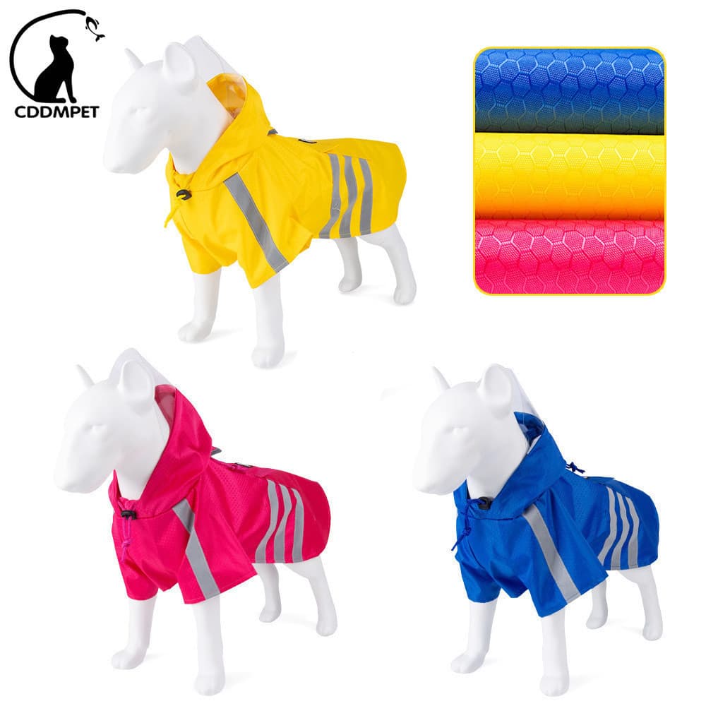 Capa De Chuva Para Cachorro Impermeável Reflexiva Leve Com Capuz Poncho Jaqueta Furo Trela