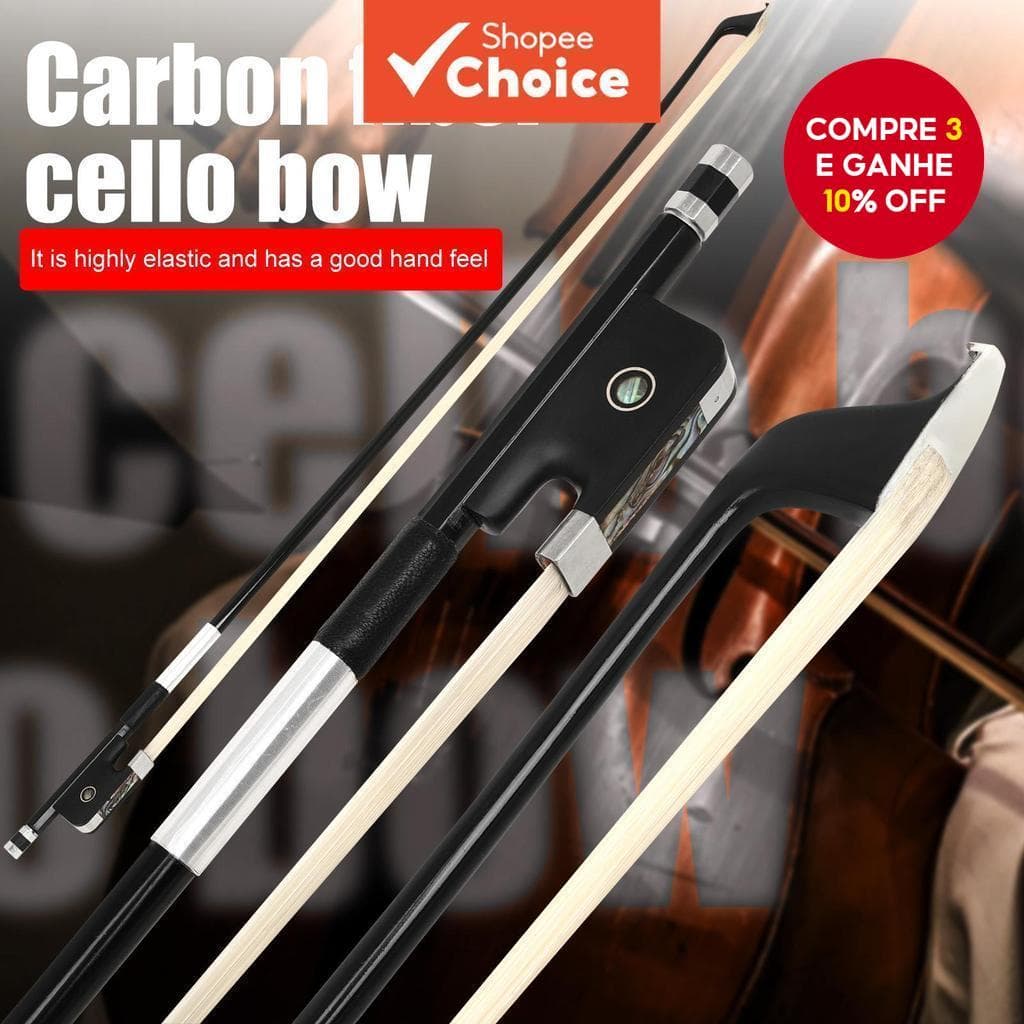  IRIN QC-08 Arco de violoncelo preto de fibra de carbono puro rabo de cavalo concha colorida pele de carneiro arco de