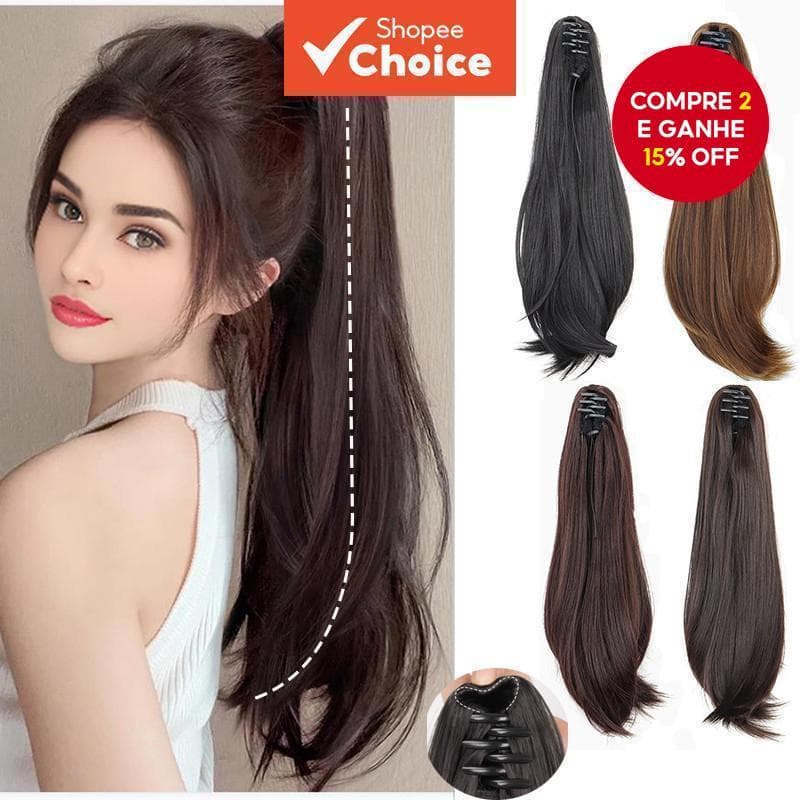 Extensão De Rabo De Cavalo Reto Coreano-Peruca Sintética Ligeiramente Enrolada Com Clipe De Garra , Acessório De Cabelo 