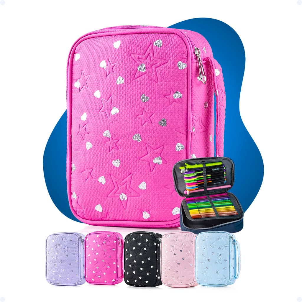 Estojo 100 Pens Grande Com Divisória Modelo Organizador De Lápis Canetas Feminino Zíper Reforçado
