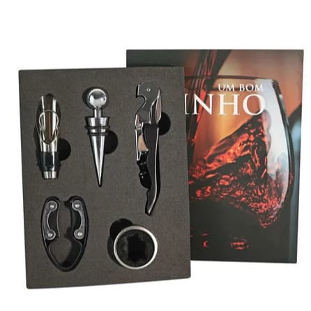 Kit 5 Peças Vinho Livro Luxo Abridor Saca Rolhas Tampa Dosador Livro Decorativo para Presente