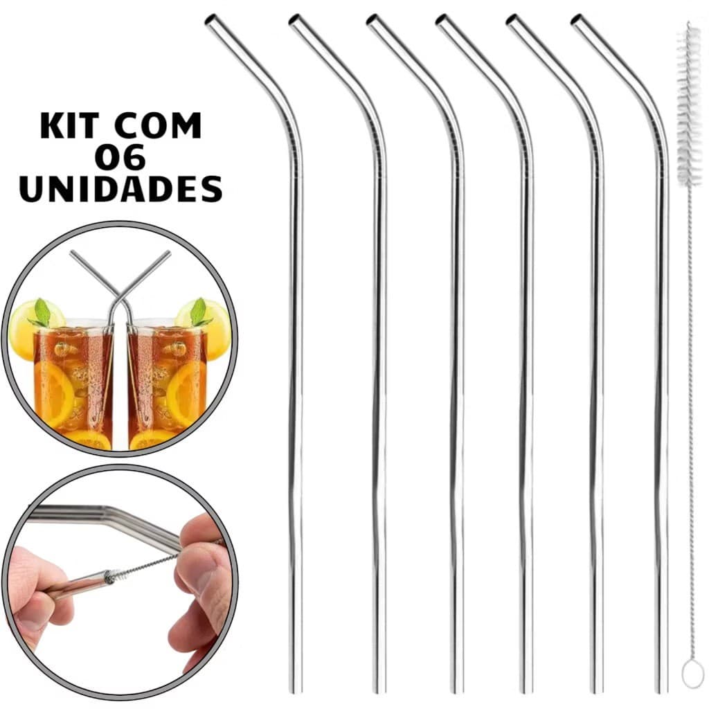 Combo 04-06 Canudos Inox Com Escova Ecológico Reutilizáveis Sustentáveis