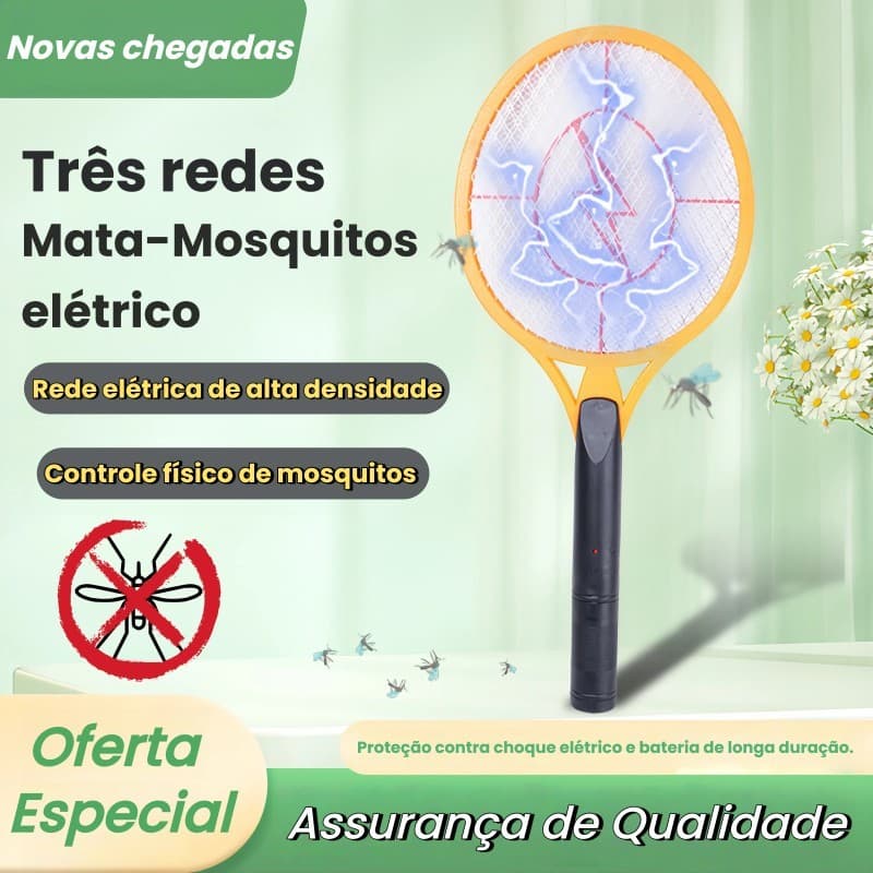 Raquete Elétrica Mata Mosquito, Kit Bivolt Recarregável - Dupla Proteção,