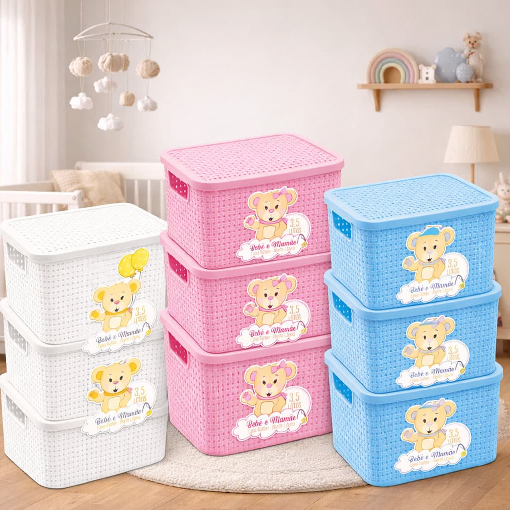 Kit 3 Cestos Organizador 3,5l Bebe Cores Rattan Caixa Oferta