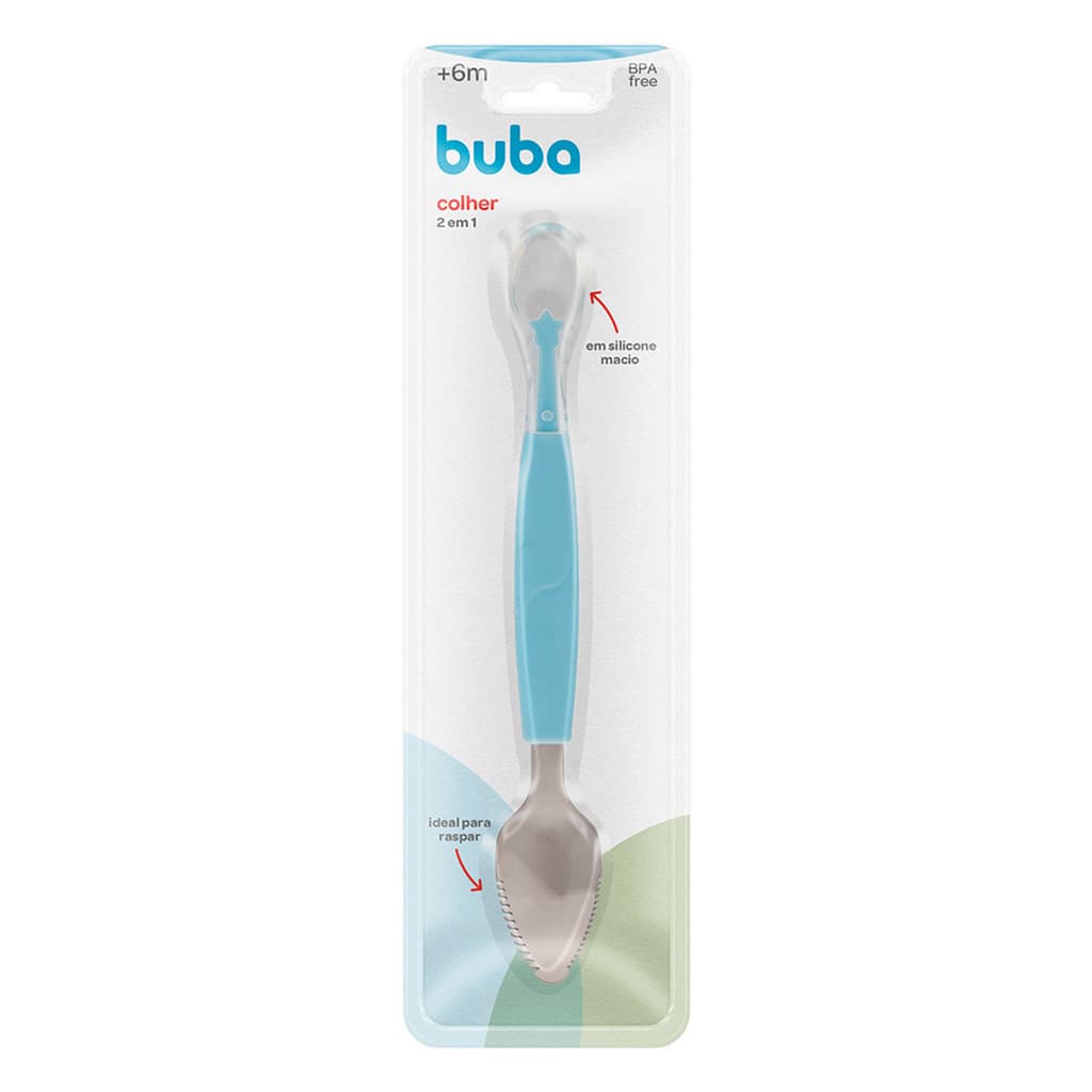 Colher 2 em 1 Buba Raspa Fruta em Inox e Silicone Azul