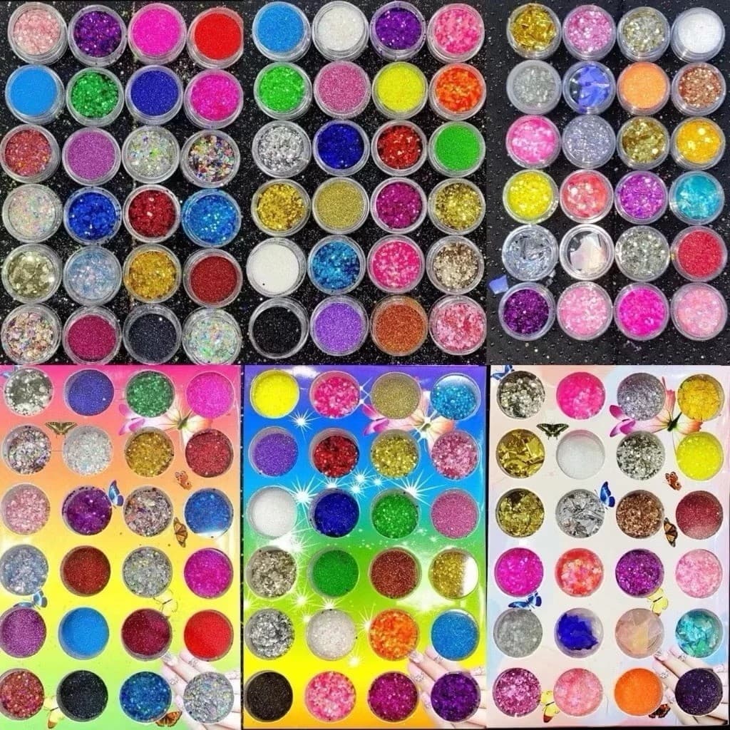 Kit 24 Glitter Flocado e Finos Para Unhas Maquiagem Resina