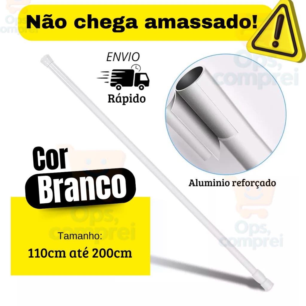 Porta cortina Varão Extensível 110cm a 2 Metros Cortina Banheiro Sem Furo