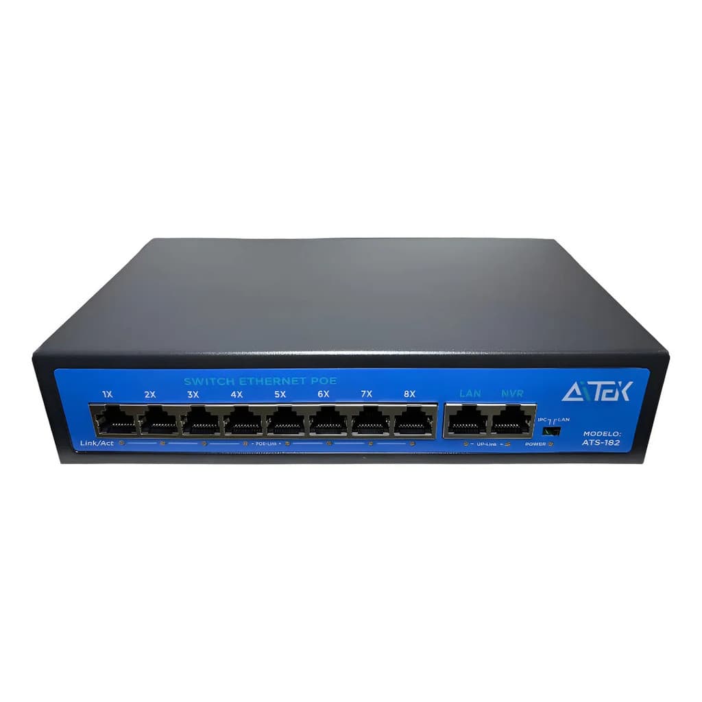 Switch De Rede Poe 8 Portas 10/100mbps + 2 Uplink Gigabit Para CFTV Câmara IP