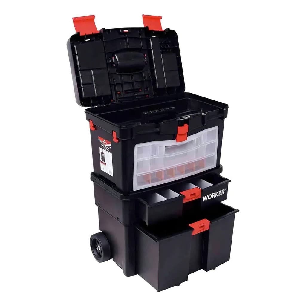 Mala Carrinho Ferramentas 24,5 Worker Com Gavetas E Rodas Preto - Preto