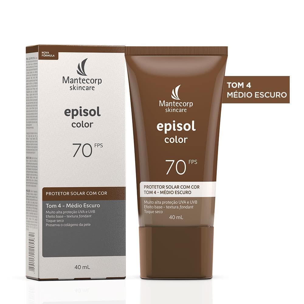 Protetor Solar Facial Episol Color Tom 4 Médio Escuro FPS70 40mL
