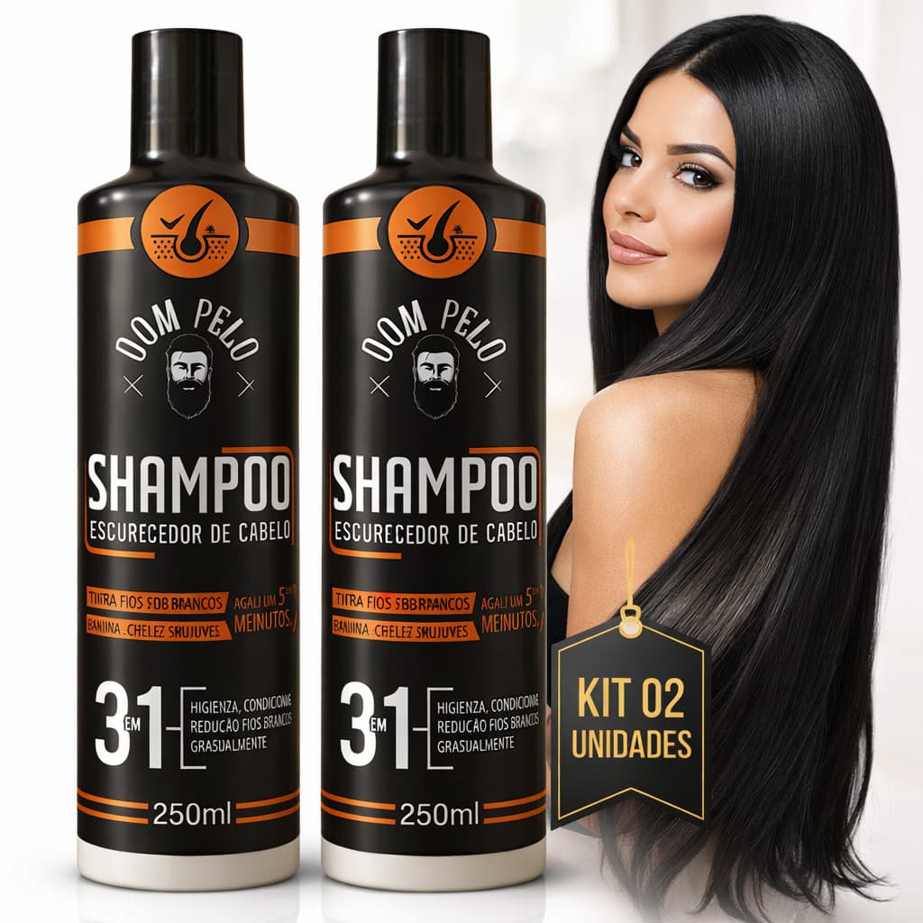 Shampoo Escurecedor De Cabelos Grisalhos Brancos Pretos Cor Intensa Kit 2 unidades Dom Pelo