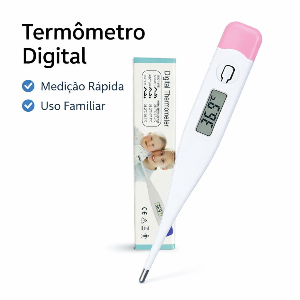 Termômetro Digital LCD Rápido para Febre Bebê Infantil e Adulto Portátil Rosa Azul
