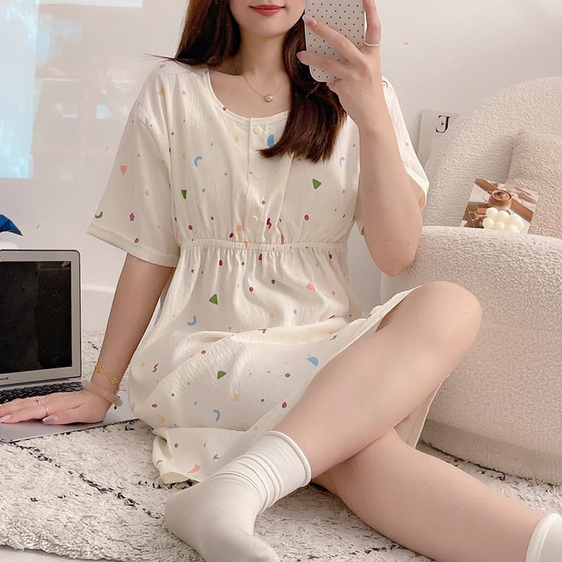 Primavera outono nuvem algodão com almofada no peito camisola de maternidade comprimento médio esperando pela maternidad