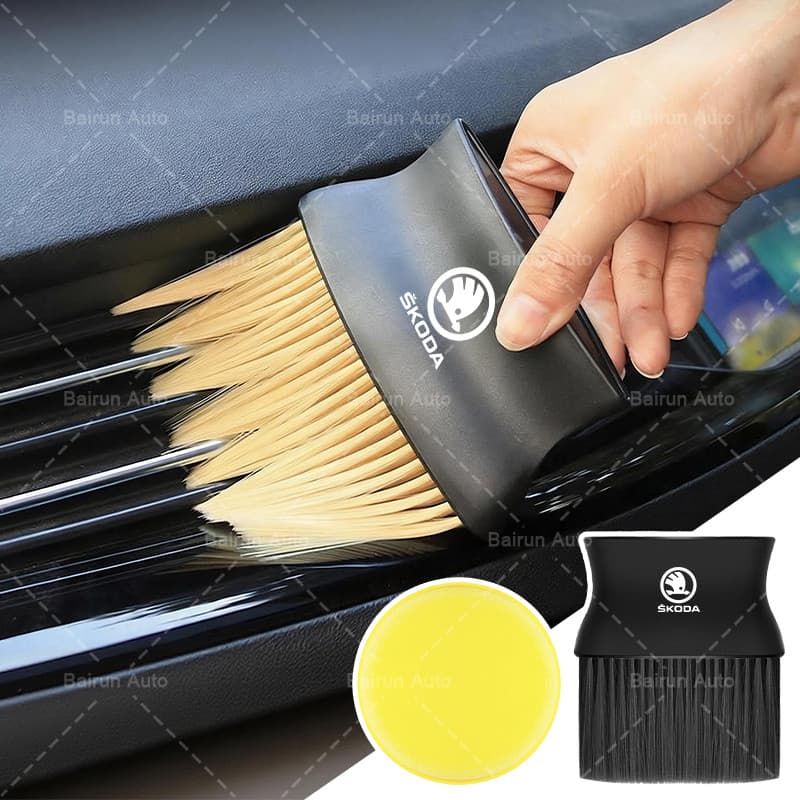 1/2 Pçs Interior Do Carro Ferramenta De Limpeza Sujeira Cabelo Macio Ventilação Ar Escova Para Skoda Octavia Fabia Rápid