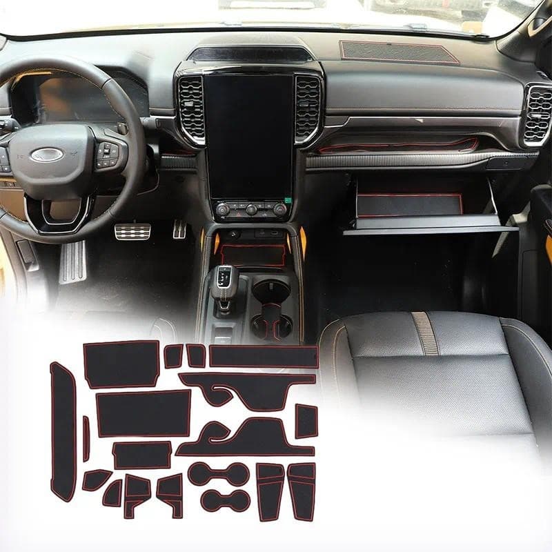 Para Ford Ranger 2023-2024 Porta Dianteira Traseira Do Carro Slot Pad Mat-Copos Tapetes Apoio De Braço Armazenamento Pai