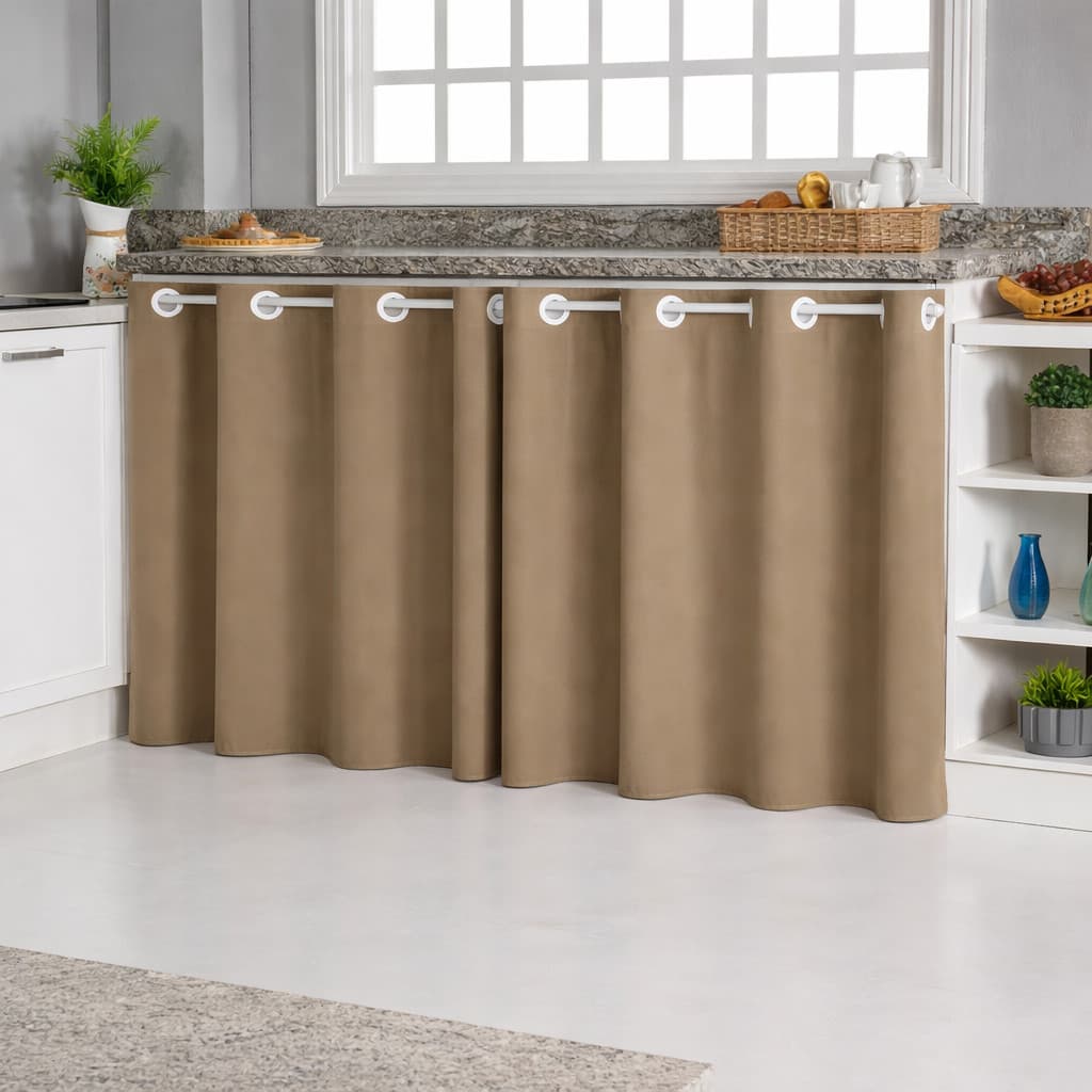 Cortina De Pia Oxford Lisa Para Cozinha 1,40m E 2,80m Decorativa Para Armário