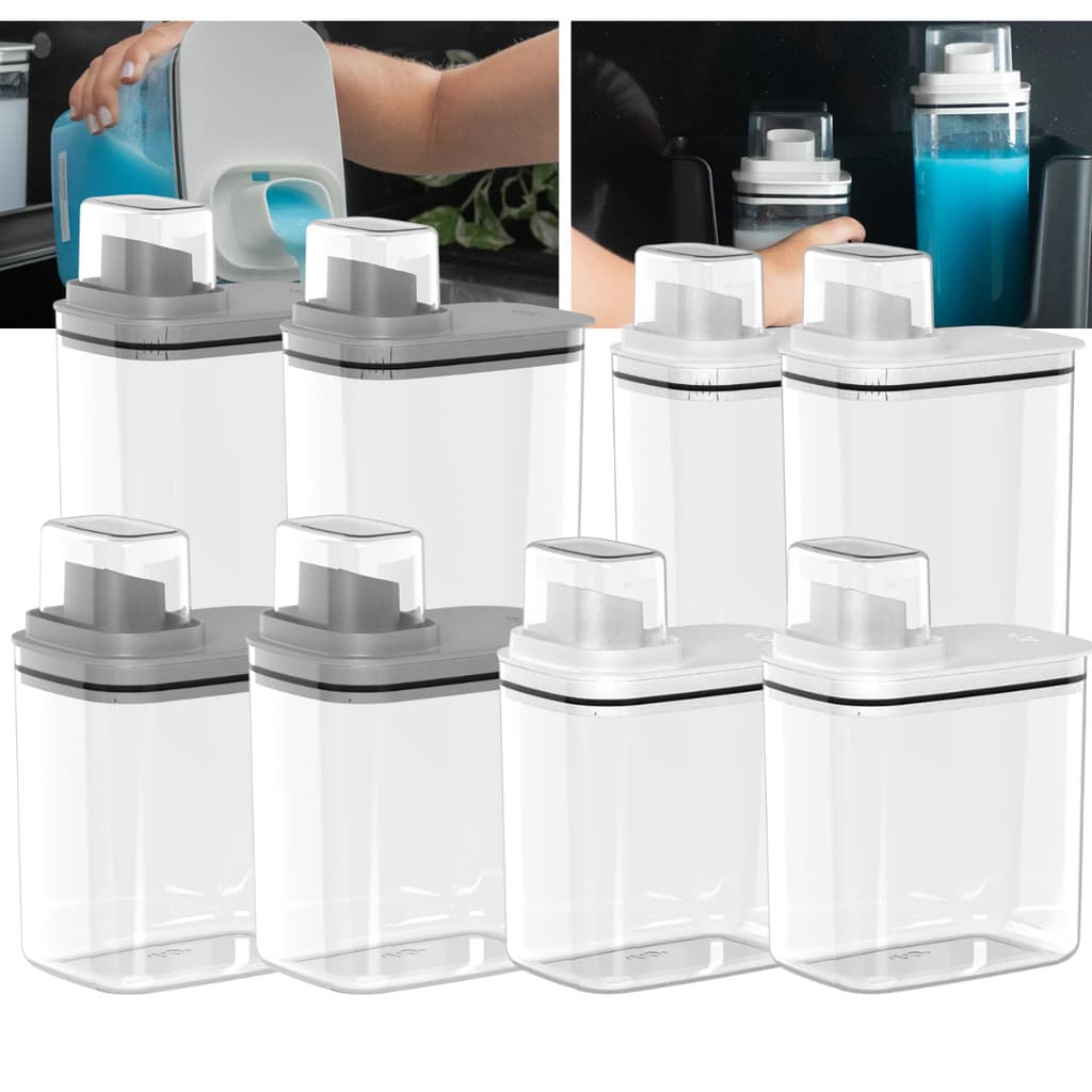 Kit 4 Peças Dispenser Flow 1,5 E 2,3 Litros Sabão Líquido Amaciante Produtos Limpeza Lavanderia