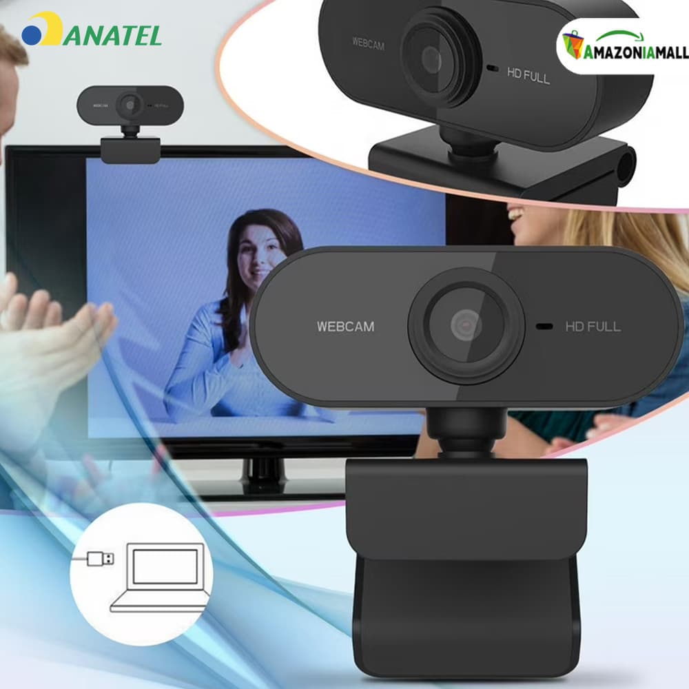 Webcam Profissional Full HD 1080p com Microfone Rotação 360° Ajuste Flexível para Computador Notebook Home Office