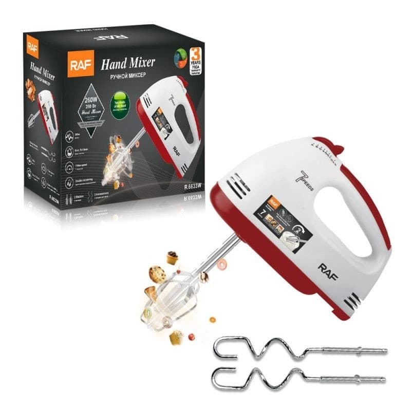 Batedeira Elétrica Raf R.6633 | Hand Mixer 270W | 7 Velocidades | 19500RPM | Vermelho/Preto | 220V