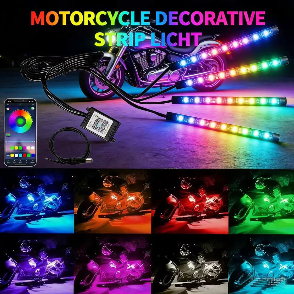 Led Motocicleta Atmosfera Luzes Decorativas Tira De Luz Ambiente Lâmpada Néon Flexível RGB APP 12V Para Harley Yamaha Ka