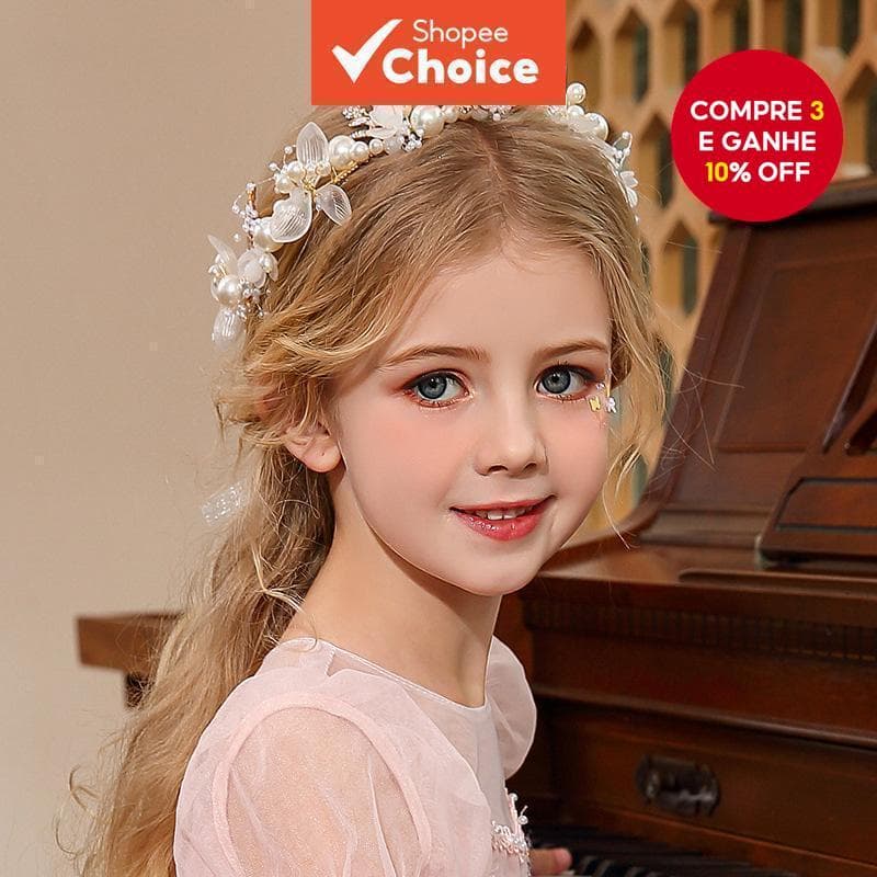Acessórios de Cabelo em Forma de Grinalda de Flores para Crianças, Tiara de Pérolas para Ocasiões Especiais de Meninas.