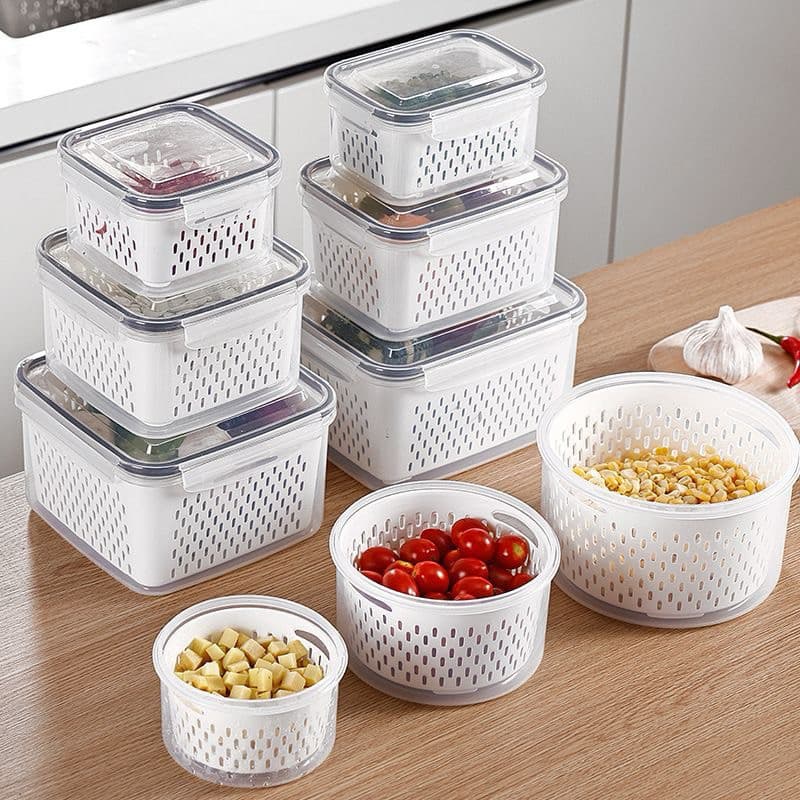 Kit 3 Potes Organizadores Geladeira Para Alimentos Vegetais Cozinha Moderna Uso Microonda
