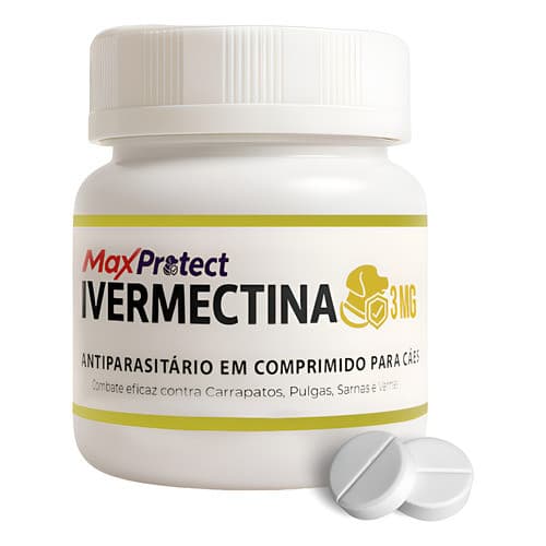 Ivermectina 3mg Para Cães de 7,5kg a 15kg - 20 Comprimidos Combate Pulgas Carrapatos Sarna Vermes