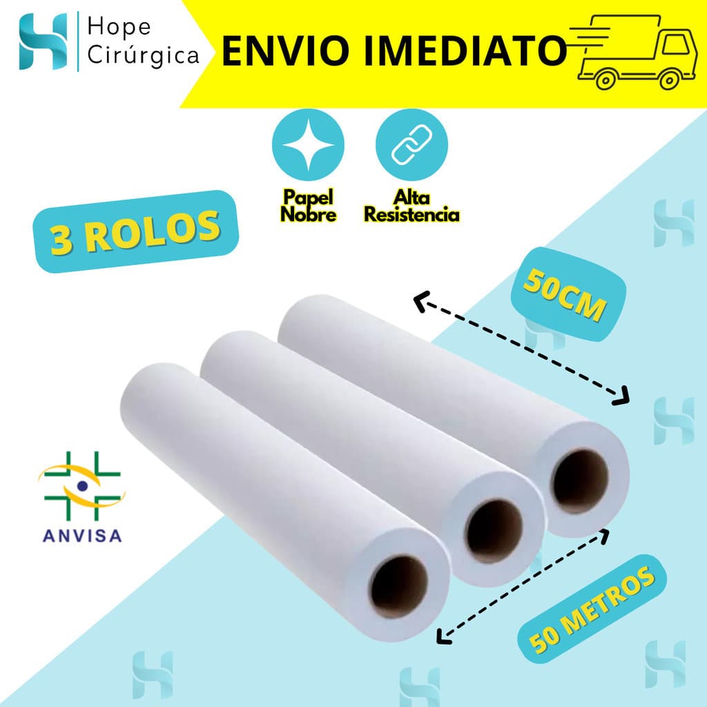 Kit com 3 lençóis Descartáveis de Papel Hospitalar para Maca 50x50
