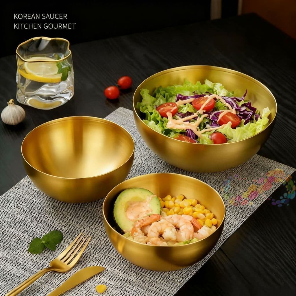 Tigela de Salada Dourada em Aço Inox – Bowl Multiuso Resistente para Cozinha