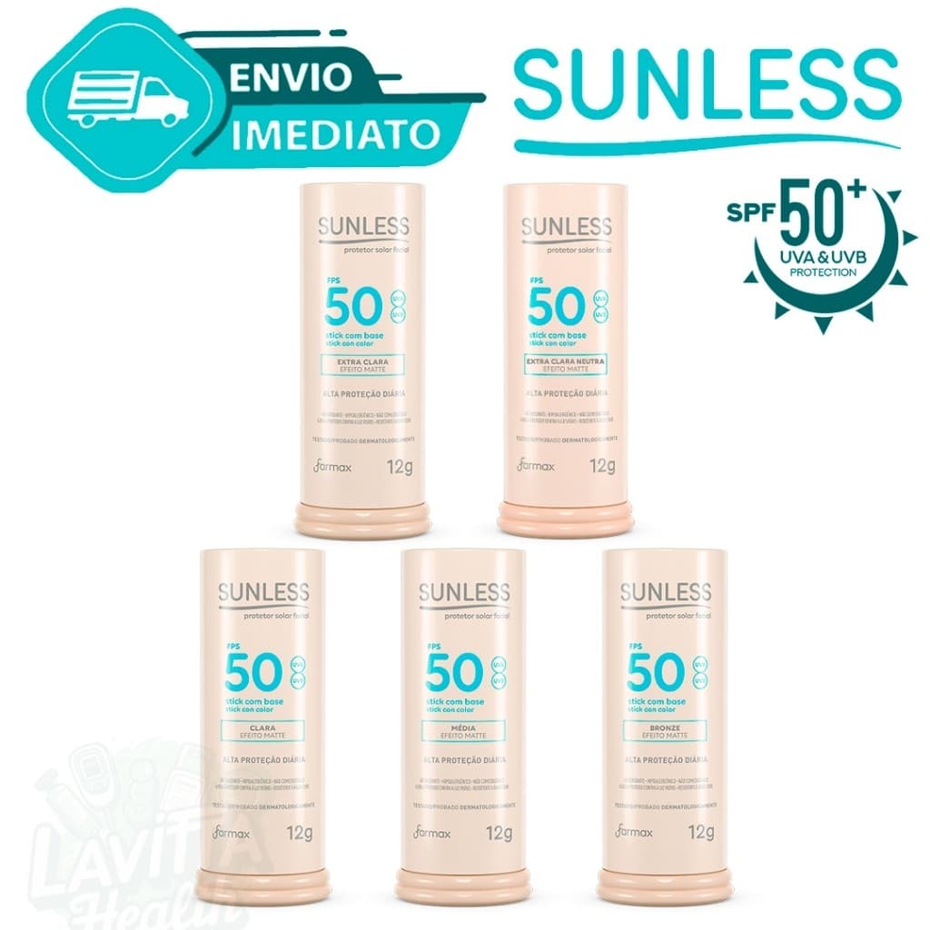Protetor Solar Facial Com Base Stick em Bastão Efeito Matte 12g FPS 50 Sunless Envio Imediato