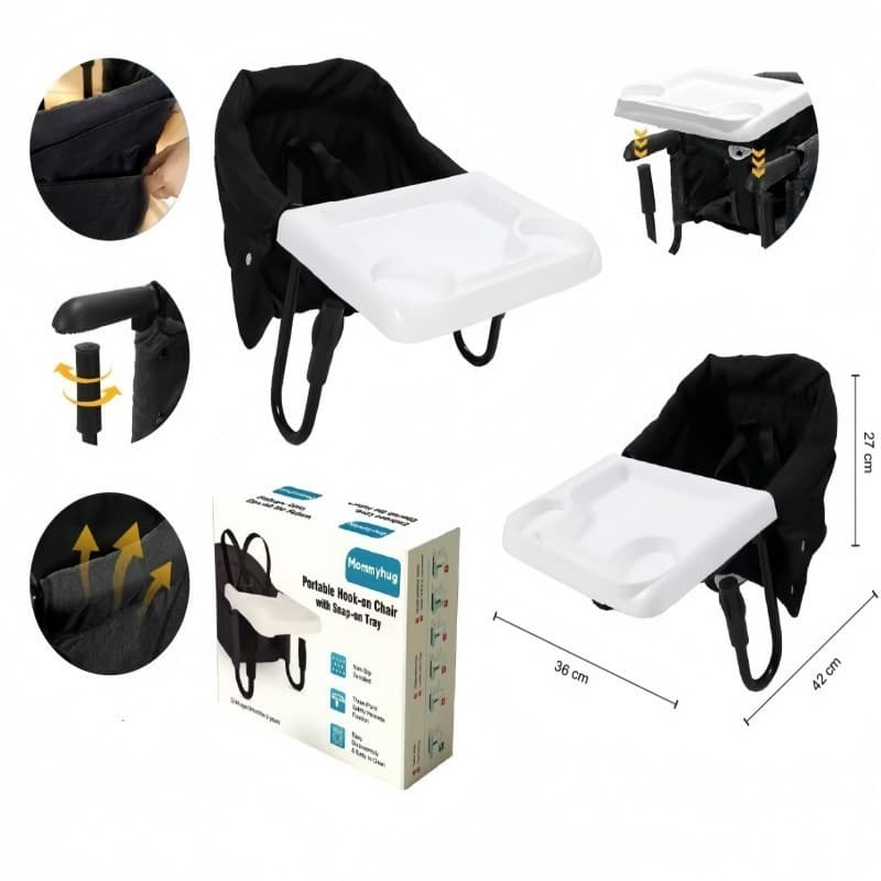 Cadeirinha de Gancho para Mesa 42x36cm Aço e Tecido Oxford Resistente C/ Bandeja Removível. P.QIU