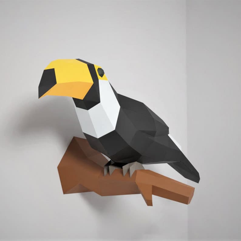 MOMO Molde de papel tridimensional Tucano Animal 3D Geométrico Molde de papel feito à mão Criativo Simples Moderno Estúd