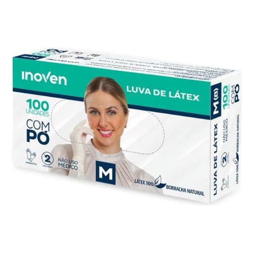 Luva Látex Com Pó Inoven Tamanho M 100 Unidades Branco Com Pó M