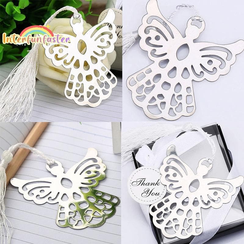 [Interfunfasterfunb] Caixa De Fita Marcadora De Página Em Aço Inoxidável Quente Silver Guardian ANGEL Bookmark sel [Novo