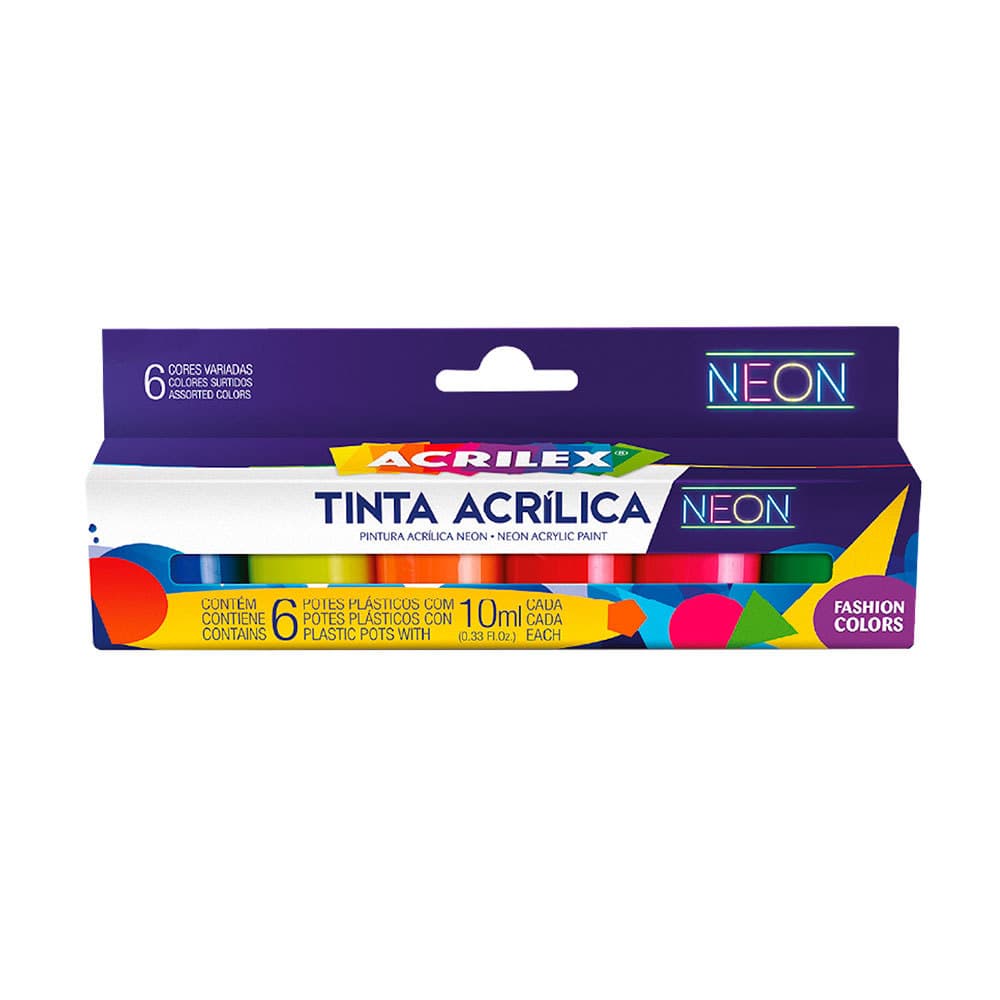 Tinta acrílica fosca 6 cores neon 10ml 03906 Acrilex
