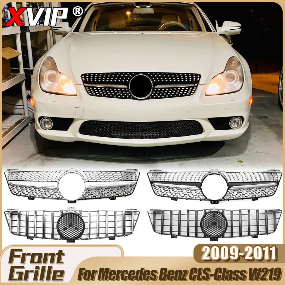 XVIP Grade De Para-Choque Dianteiro Estilo GTR Cromado Prateado Mercedes Benz CLS-Class W219 CLS350 CLS500 CLS550 CLS55 