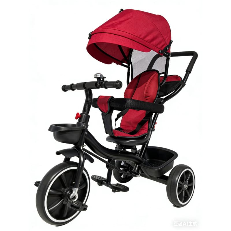 Carrinho de bebê triciclo com barra de empurrar--3608