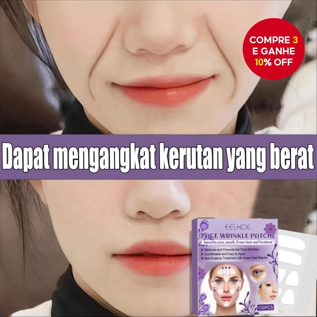 Adesivos para Rugas Faciais, 100 peças, alisam linhas e ajudam na remoção de rugas em testa, olhos e pescoço.