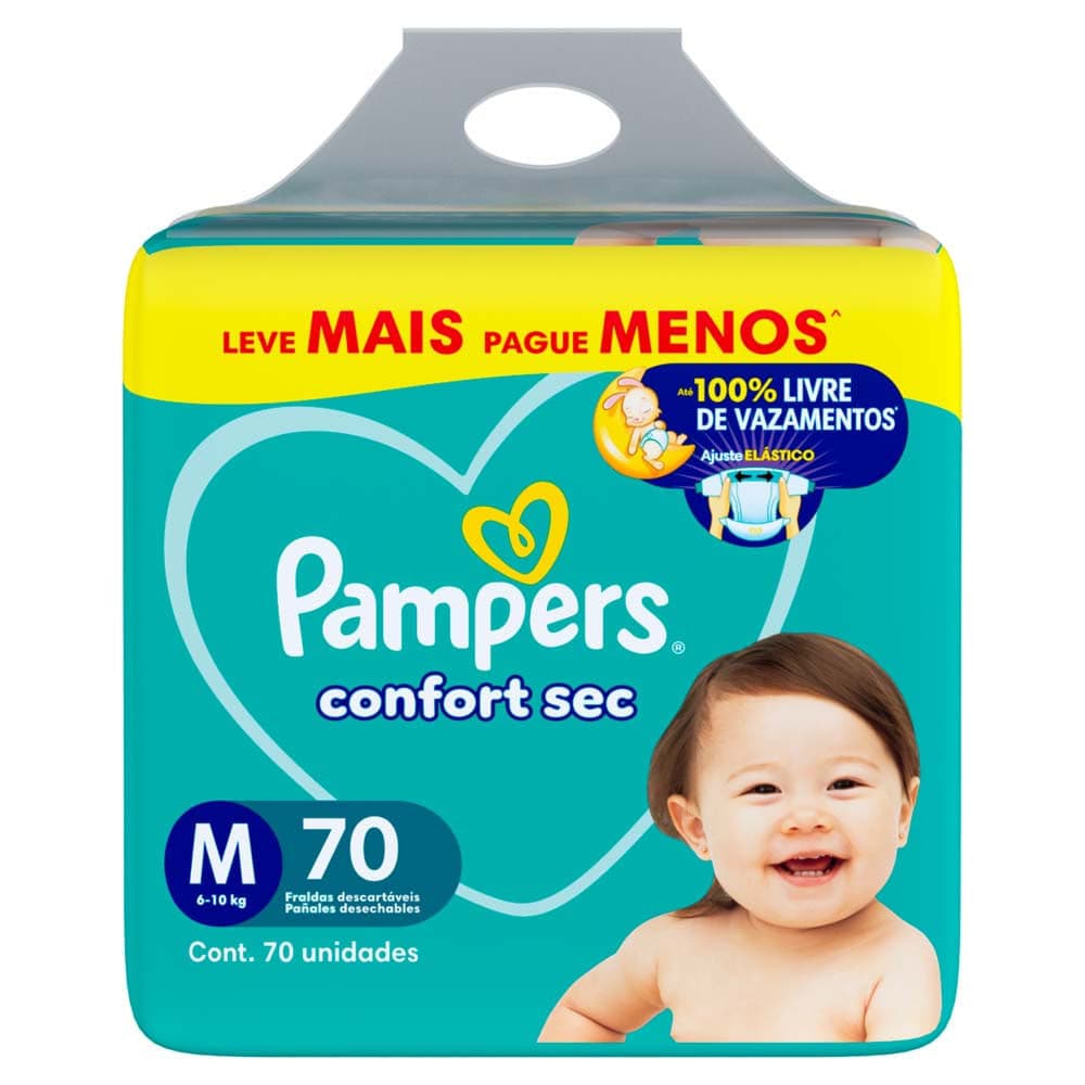 Fralda Pampers Confort Sec Tamanho M 70 Unidades Descartáveis