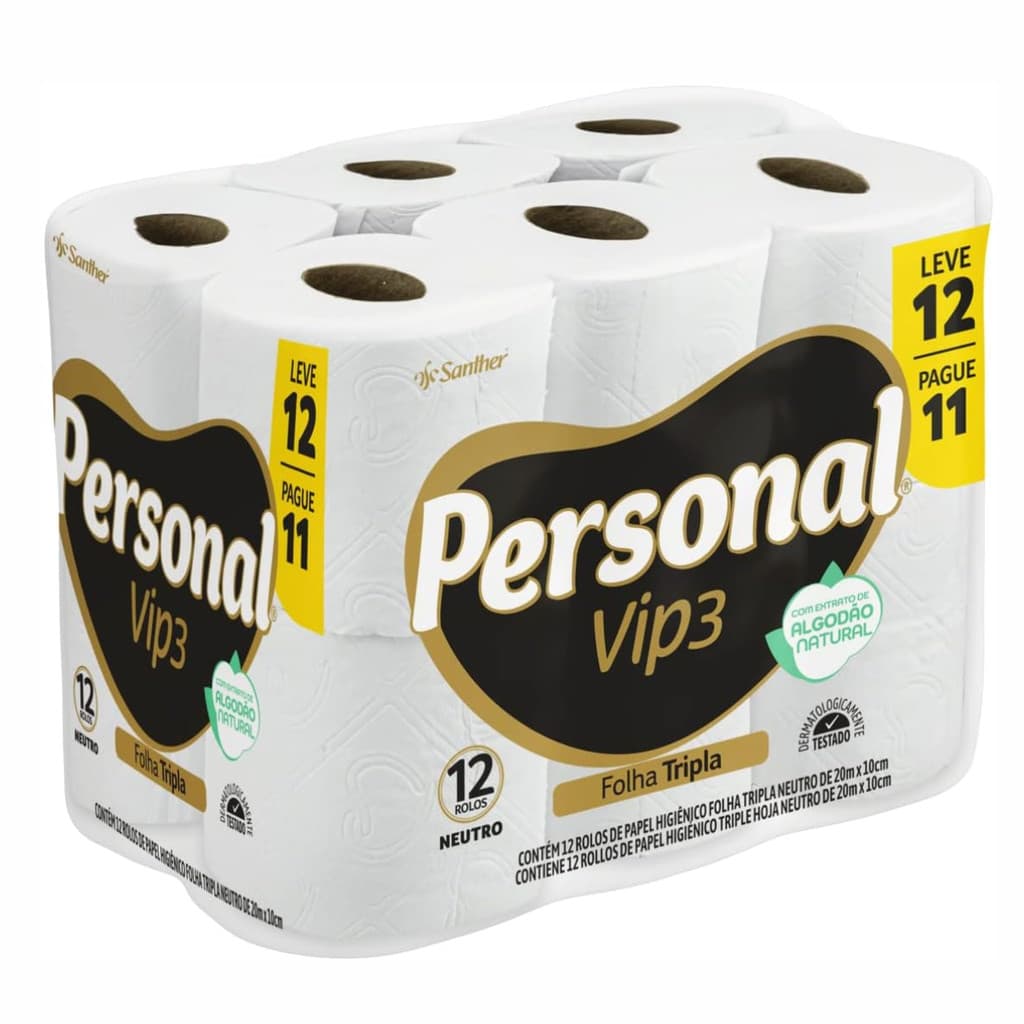 Papel Higiênico Personal Vip3 Folha Tripla 20m Leve 12 Pague 11 - Santher